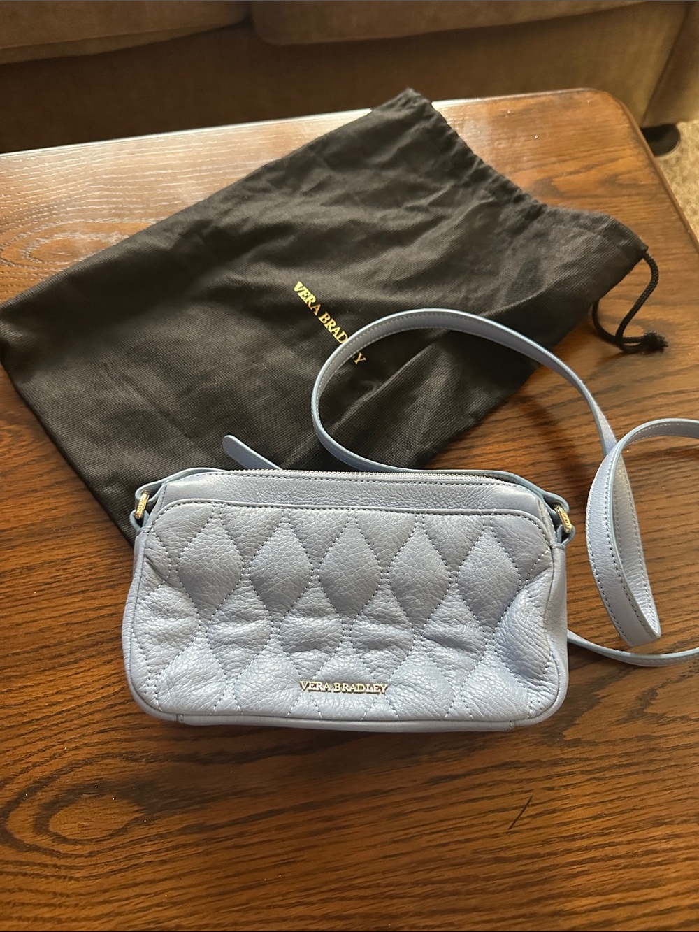 Vera Bradley Light Blue Quilted Pebbled Leather Crossbody